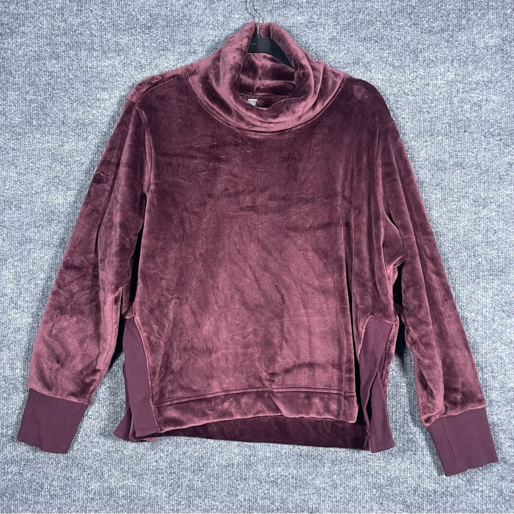 Athleta Women’s Large Double Cozy Karma Funnel Neck Plush Sweater Burgundy Mauve